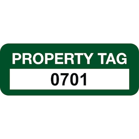 Lustre-Cal Property ID Label PROPERTY TAG Polyester Green 2in x 0.75in Serialized 0701-0800, 100PK 253744Pe1G0701